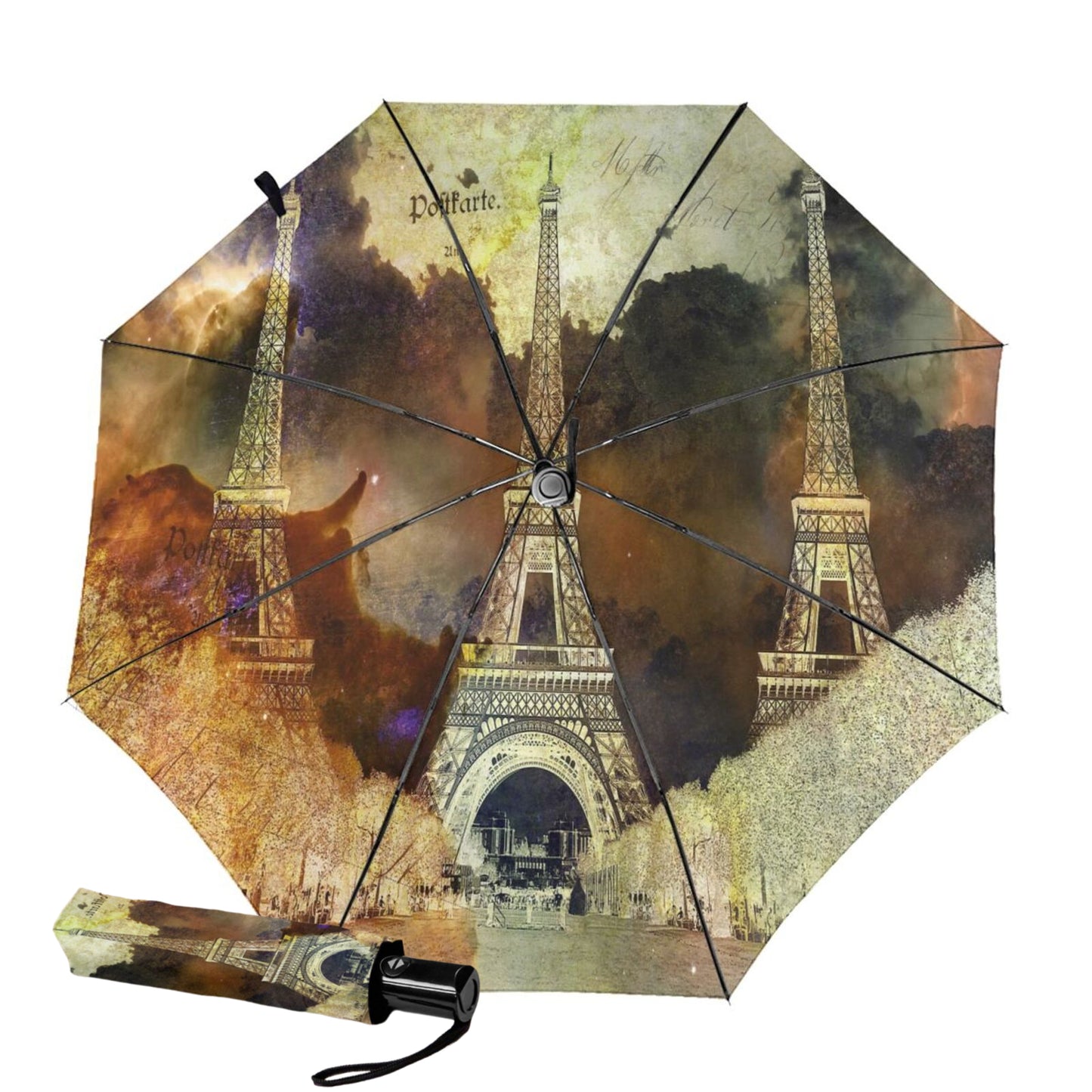 Parapluie de voyage pliable avec motif Tour Eiffel à l'intérieur