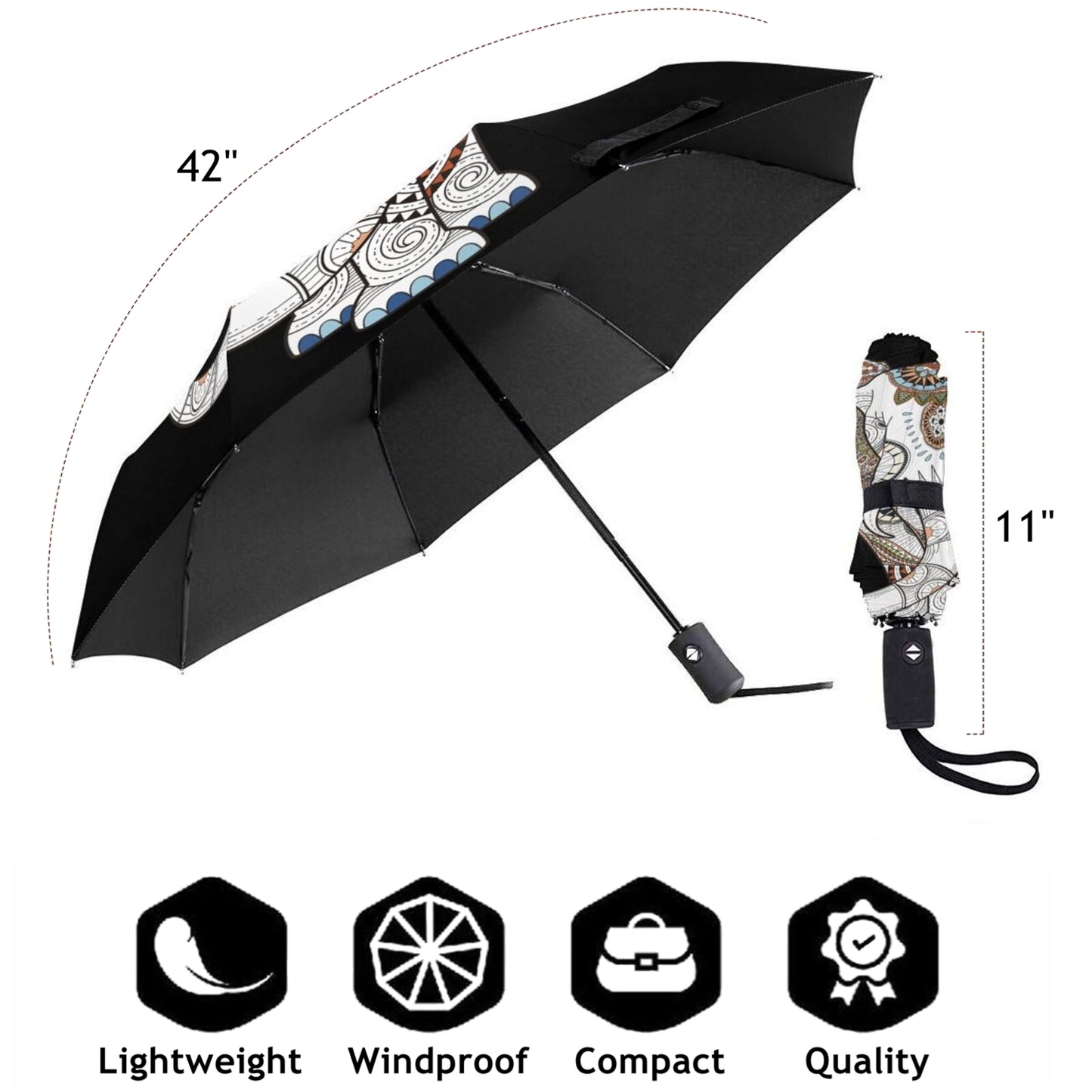 Parapluie pliable à motif éléphant