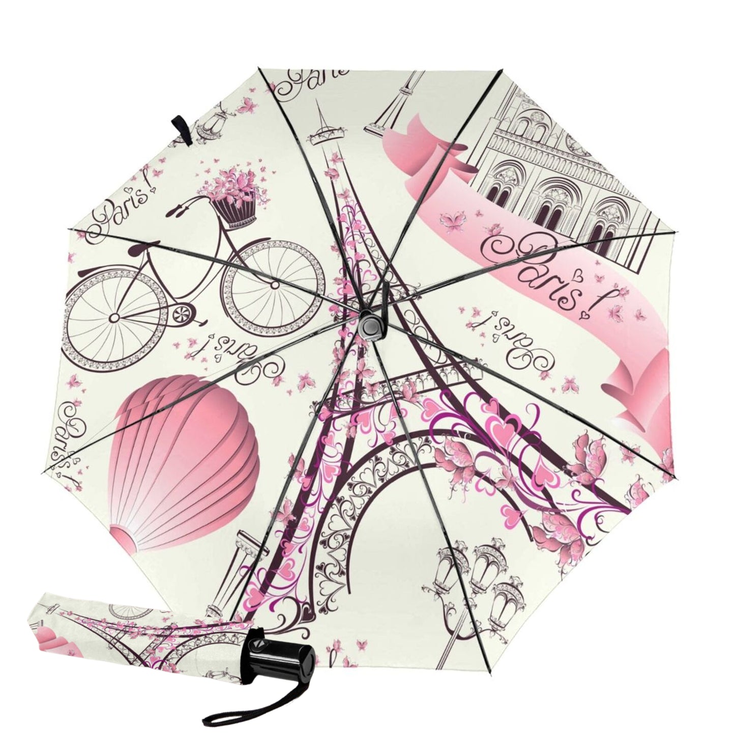 Kleiner Reiseschirm mit modischem Paris-Design im Inneren