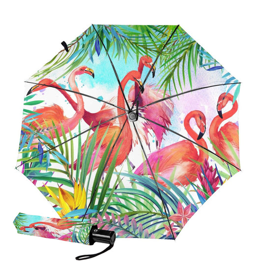 Kleiner faltbarer Regenschirm mit Flamingo-Design innen