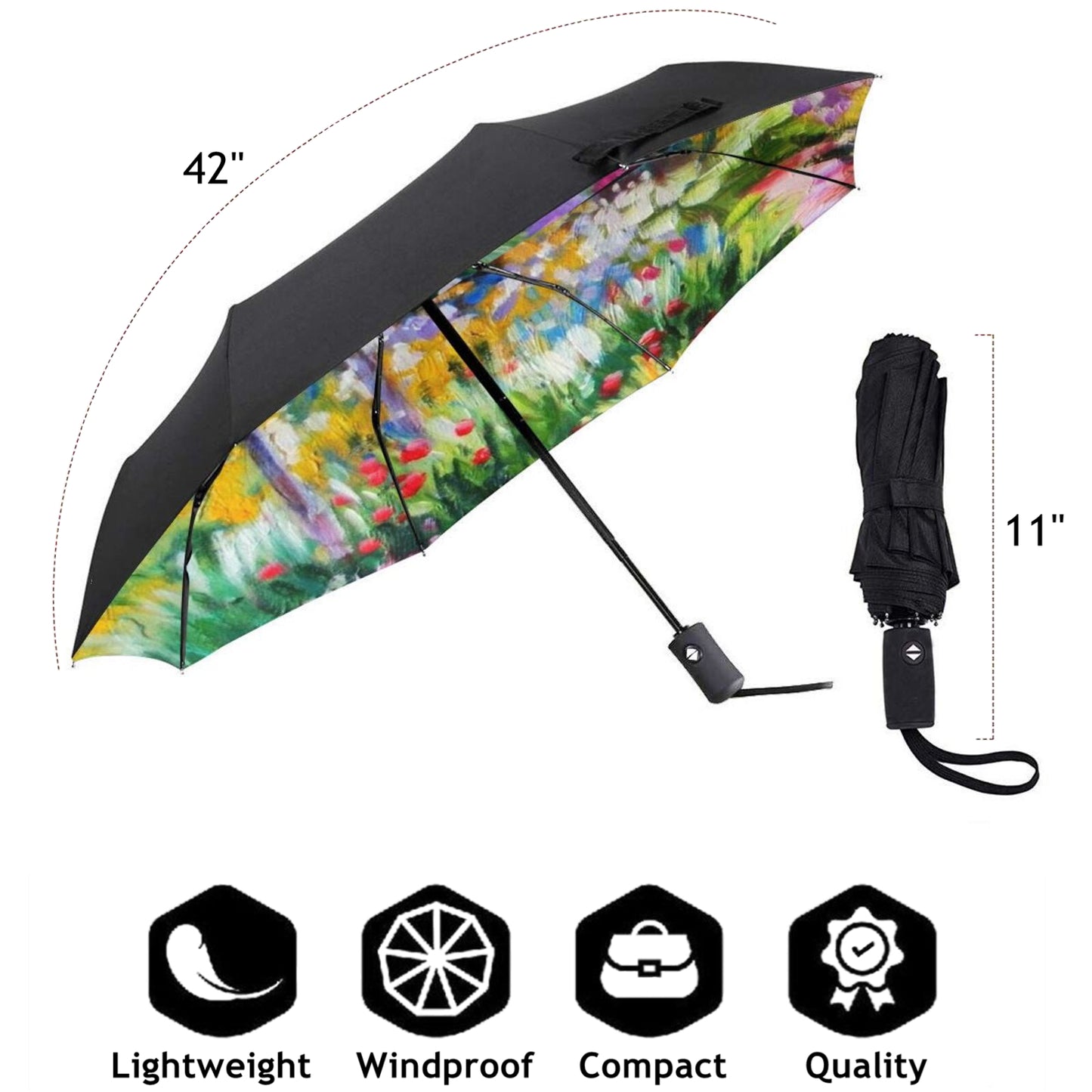 Kleiner Mini-Regenschirm mit floralem Ölgemälde im Inneren