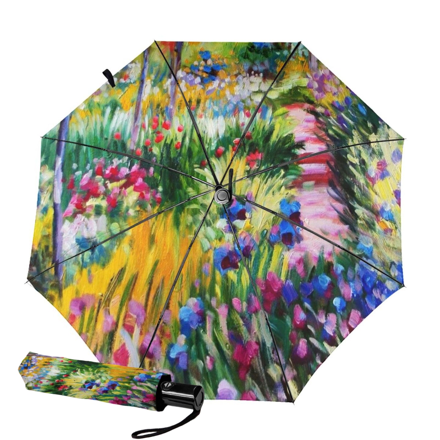 Kleiner Mini-Regenschirm mit floralem Ölgemälde im Inneren