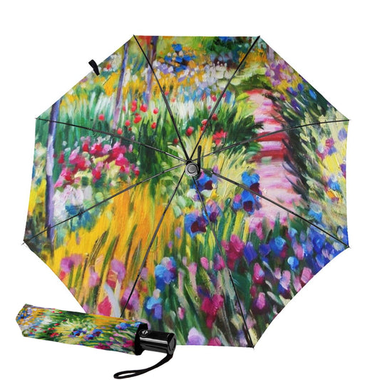 Kleiner Mini-Regenschirm mit floralem Ölgemälde im Inneren