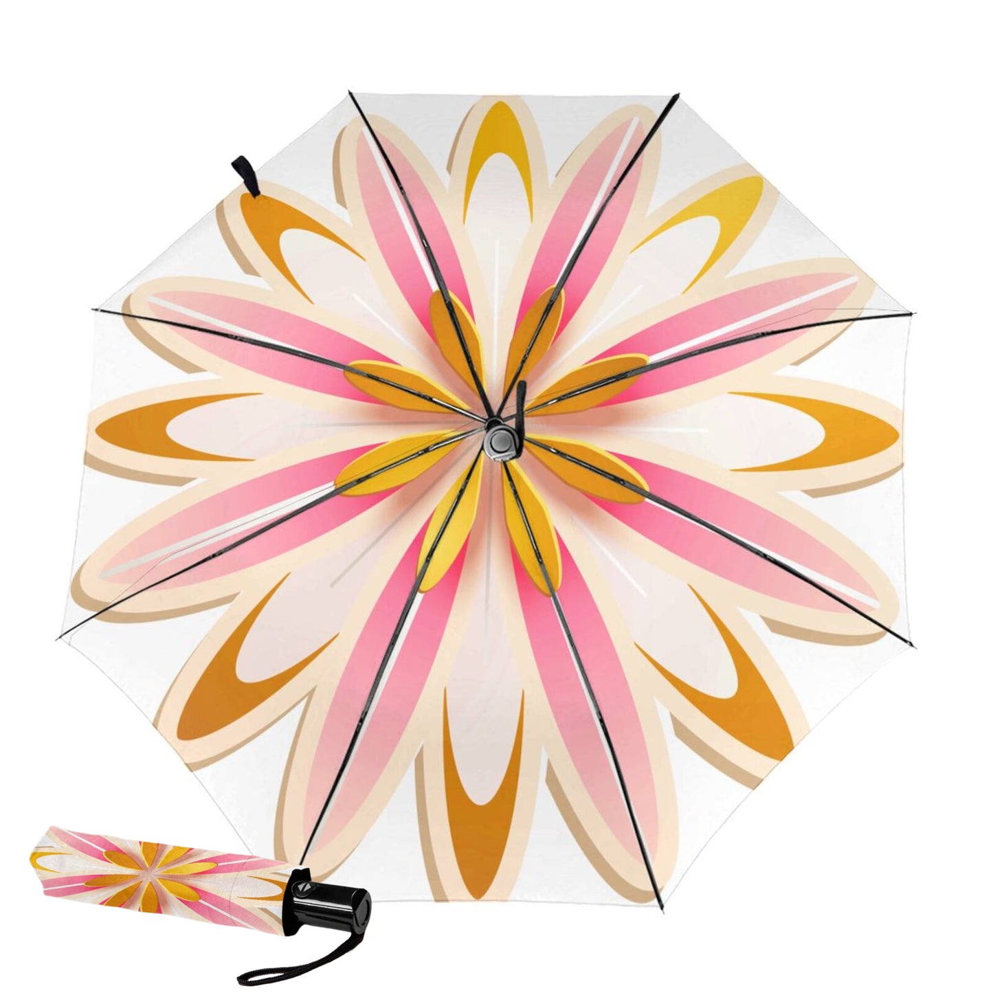 Kleiner automatischer Regenschirm mit Blumendruck auf der Innenseite