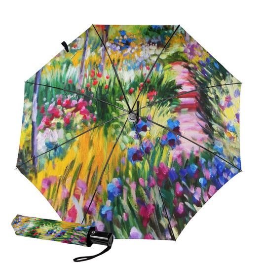 Blumendruck im Inneren eines kleinen, kompakten Regenschirms