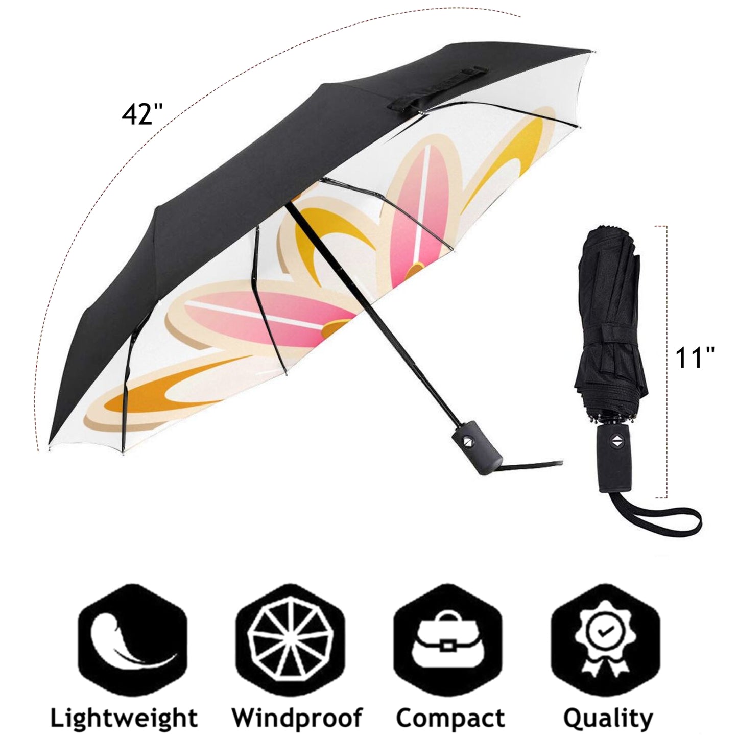 Kleiner automatischer Regenschirm mit Blumendruck auf der Innenseite