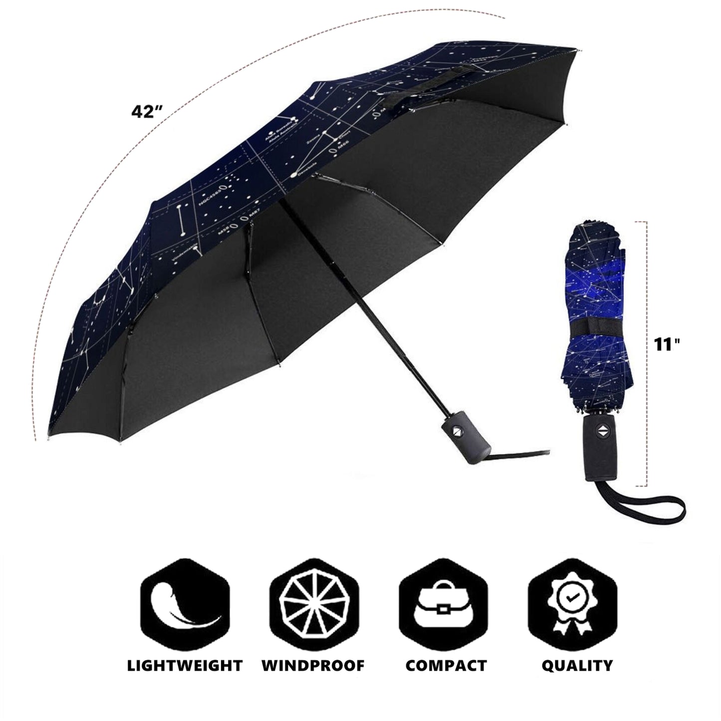 Petit parapluie compact à imprimé nuit étoilée