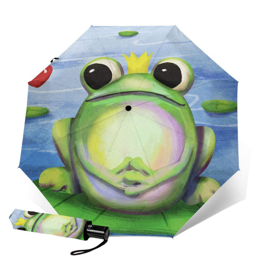 Kleiner Automatik-Regenschirm mit Frosch-Motiv