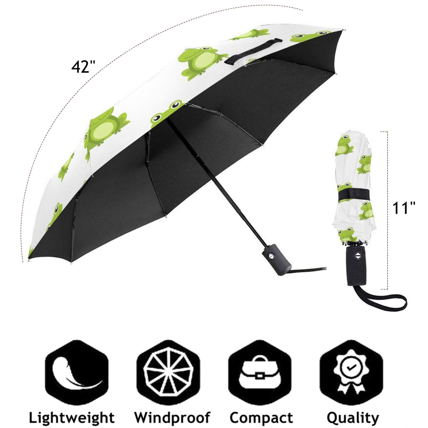 Parapluie pliant à imprimé grenouille mignon