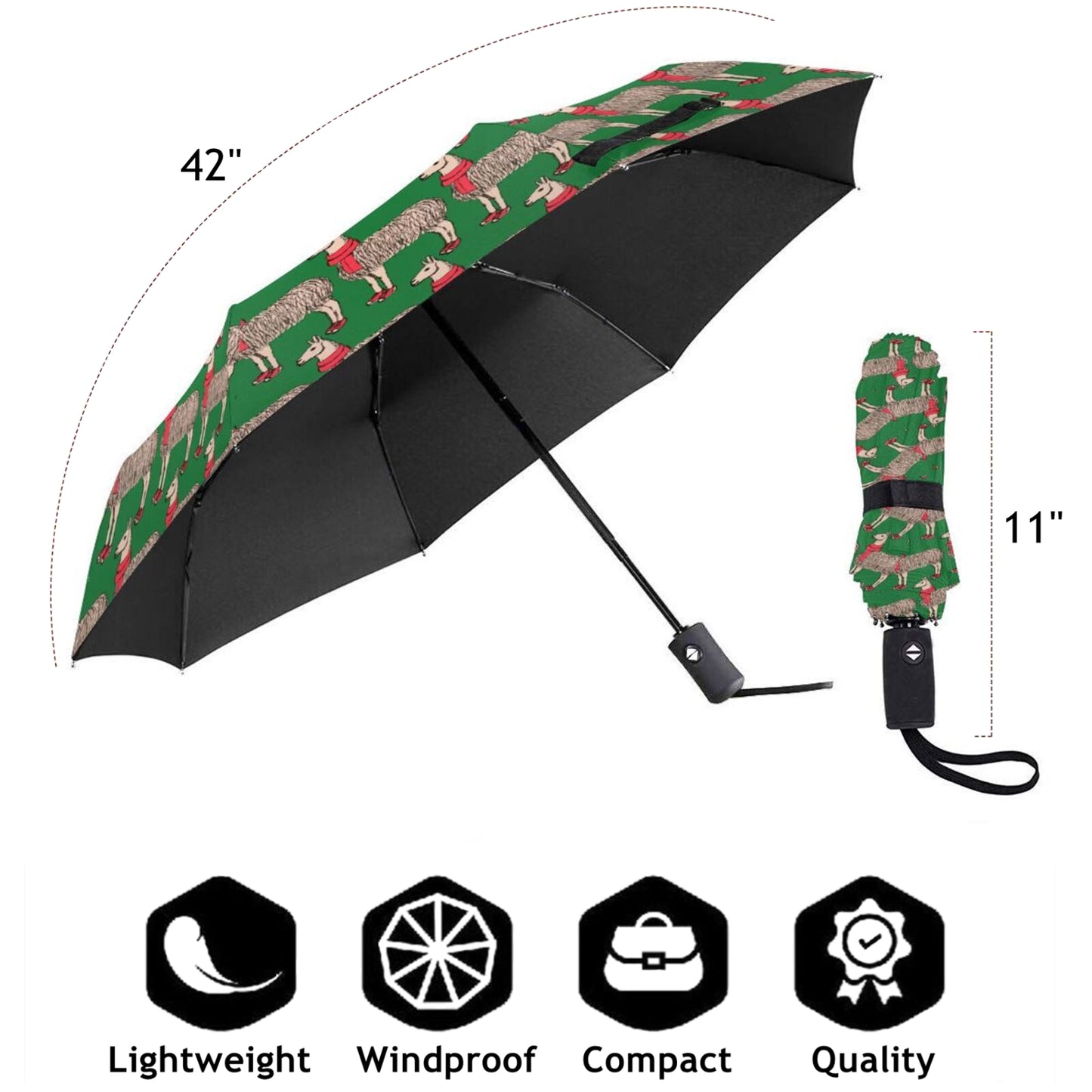 Kompakter Regenschirm mit Alpaka-Motiv