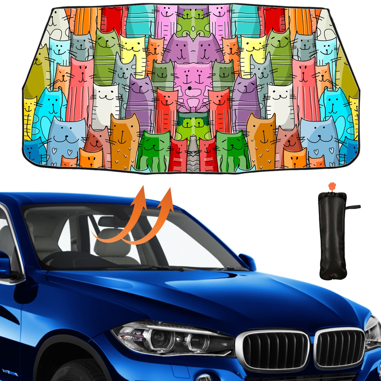Lustiger Anime-Katzen-Sonnenschutz für die Windschutzscheibe des Autos