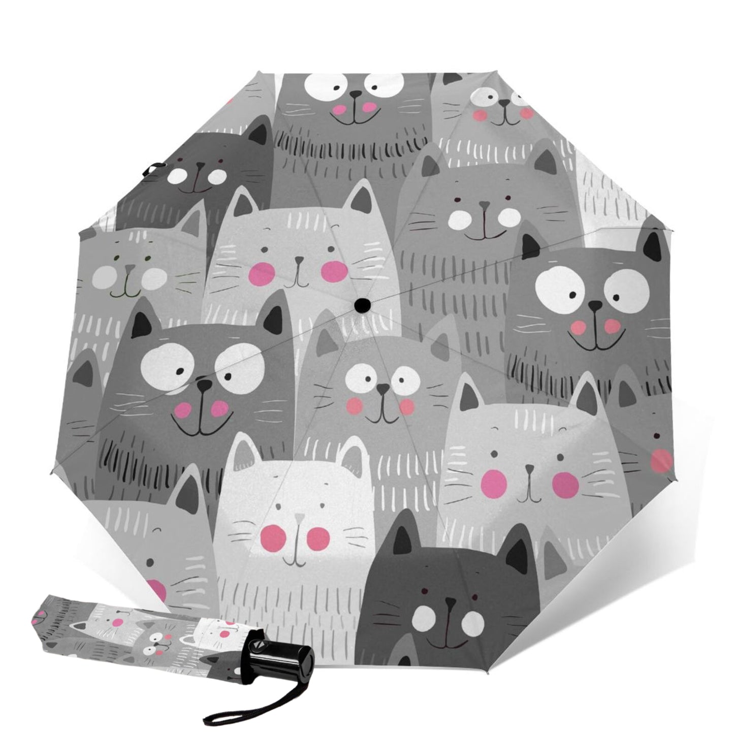 Parapluie pliable compact à motifs de chats amusants