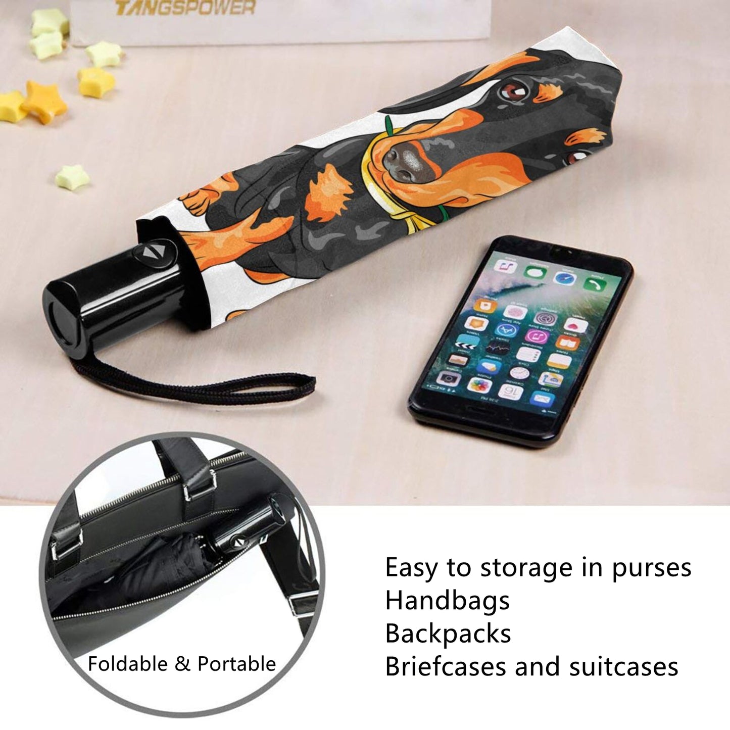 Faltbarer UV-Regenschirm mit lustigem Hundeaufdruck innen