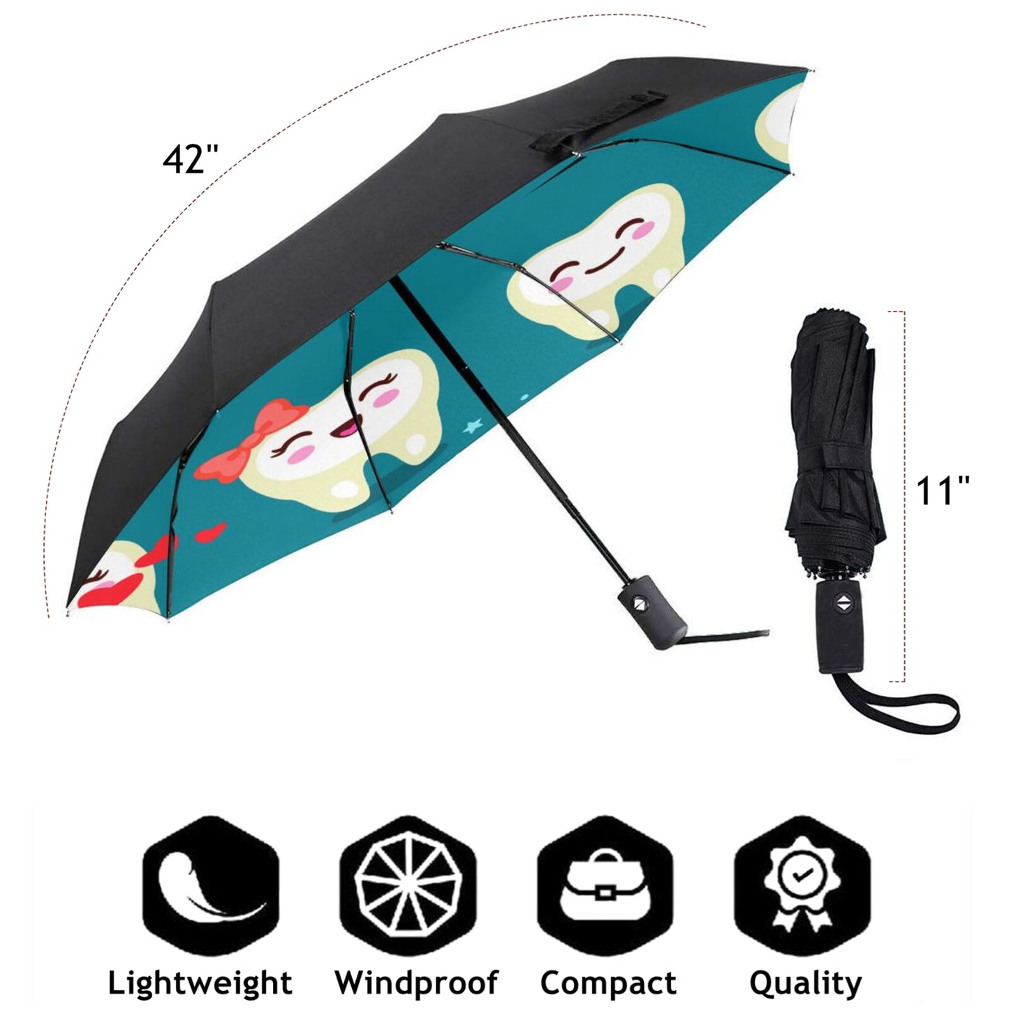 Faltbarer UV-Regenschirm mit lustigem Zahnaufdruck innen