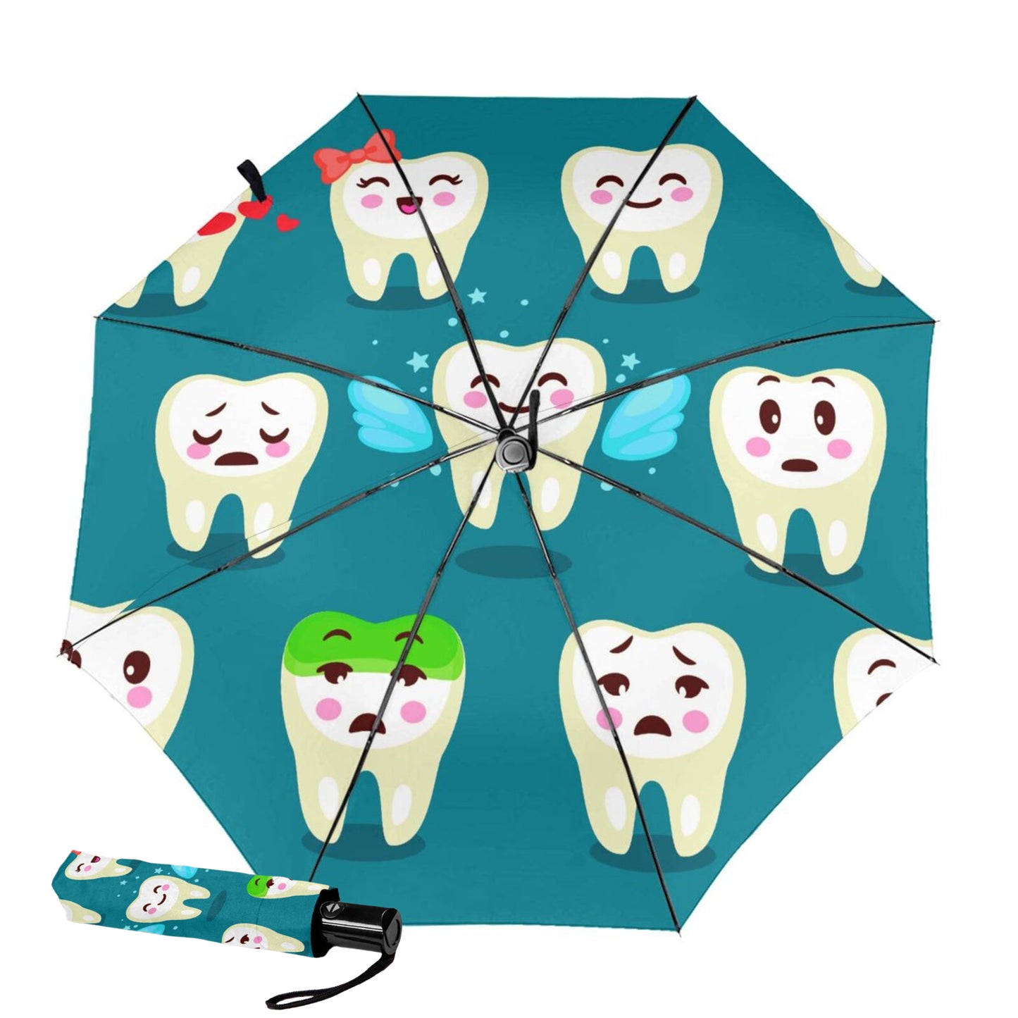 Faltbarer UV-Regenschirm mit lustigem Zahnaufdruck innen