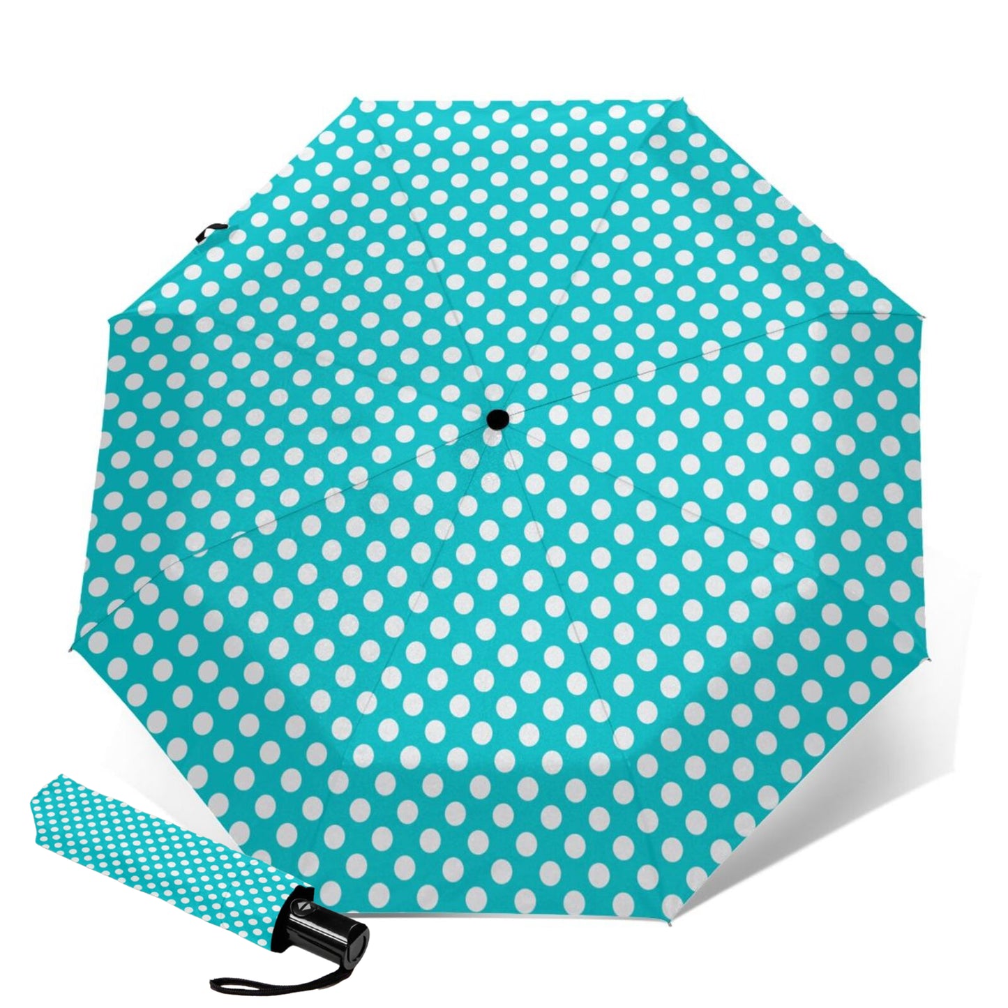 Parapluie compact vert à pois blancs