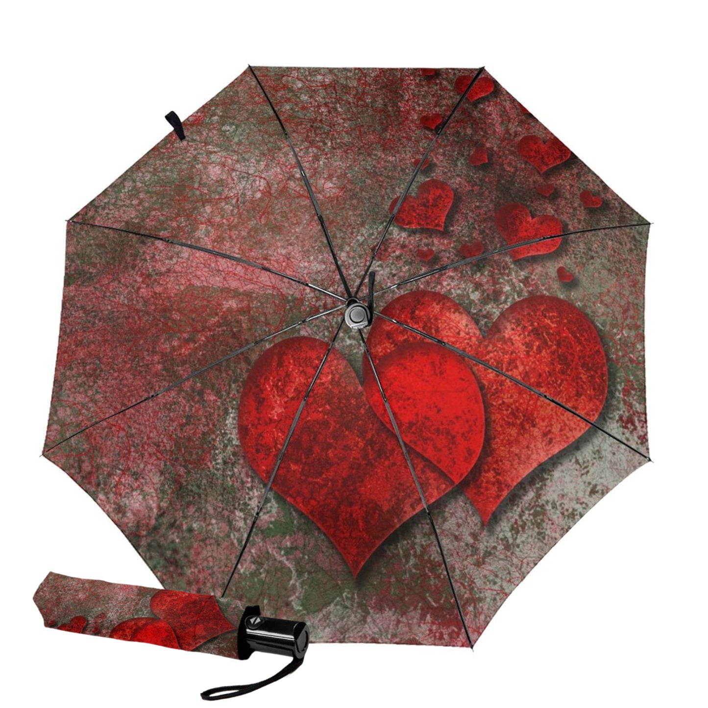 Kleiner Reiseschirm mit Herz-Design-Aufdruck innen