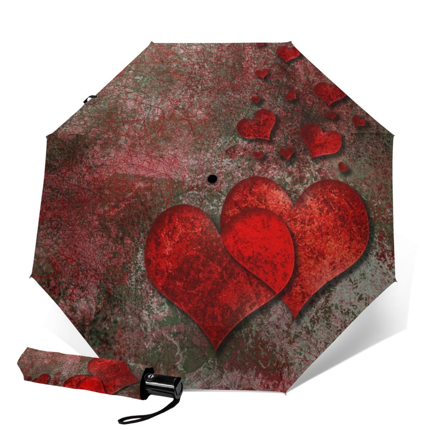 Parapluie compact automatique à imprimé cœur
