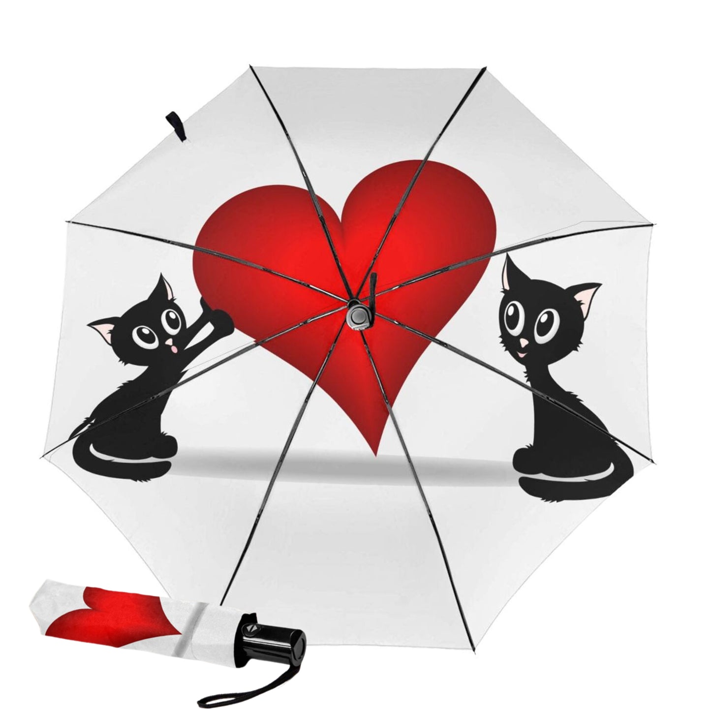 Kompakter Reiseschirm mit Herz-Print innen