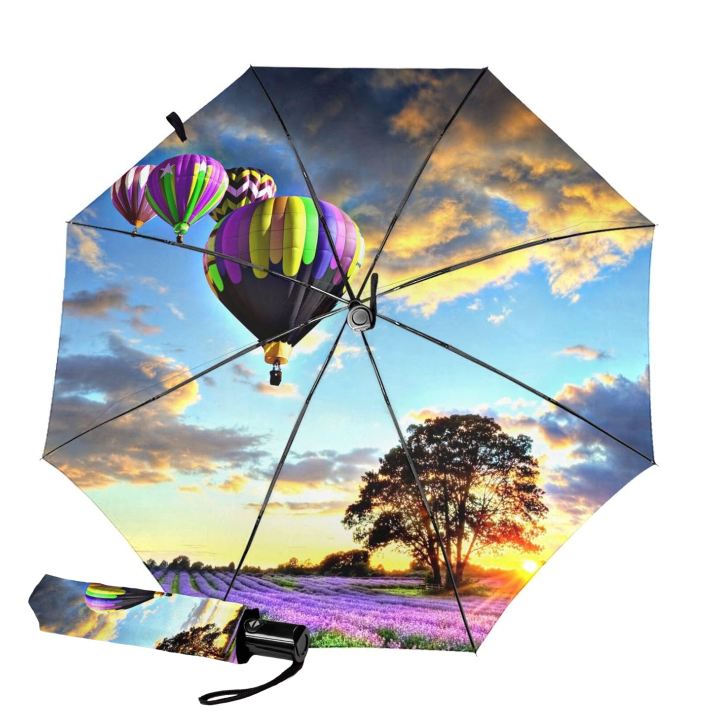 Kleiner Reiseschirm mit Heißluftballon-Aufdruck innen