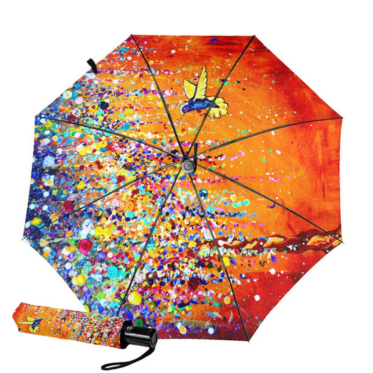 Kompakter Regenschirm mit Kolibri-Ölgemälde innen