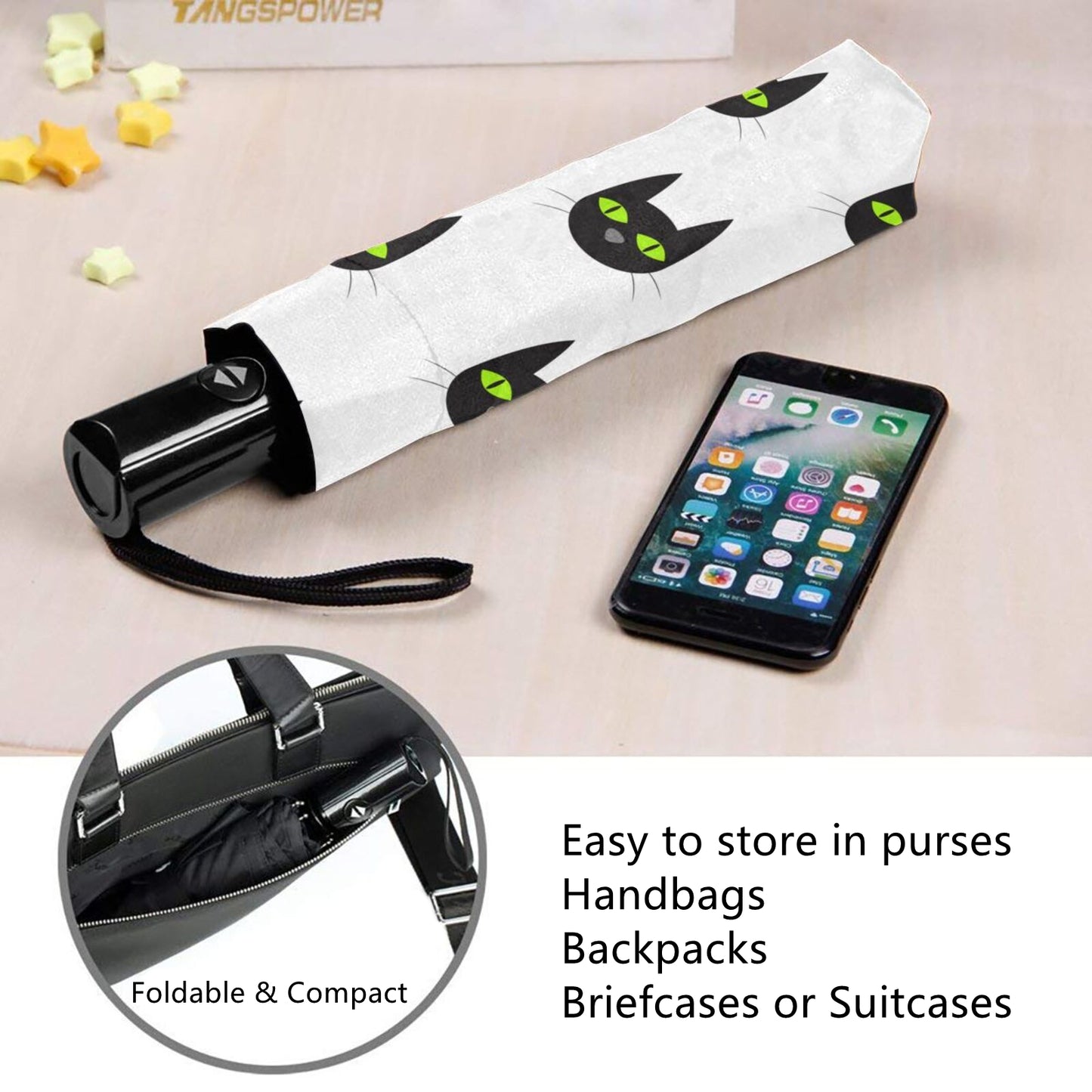 Kleiner automatischer Regenschirm mit Katzenmotiv