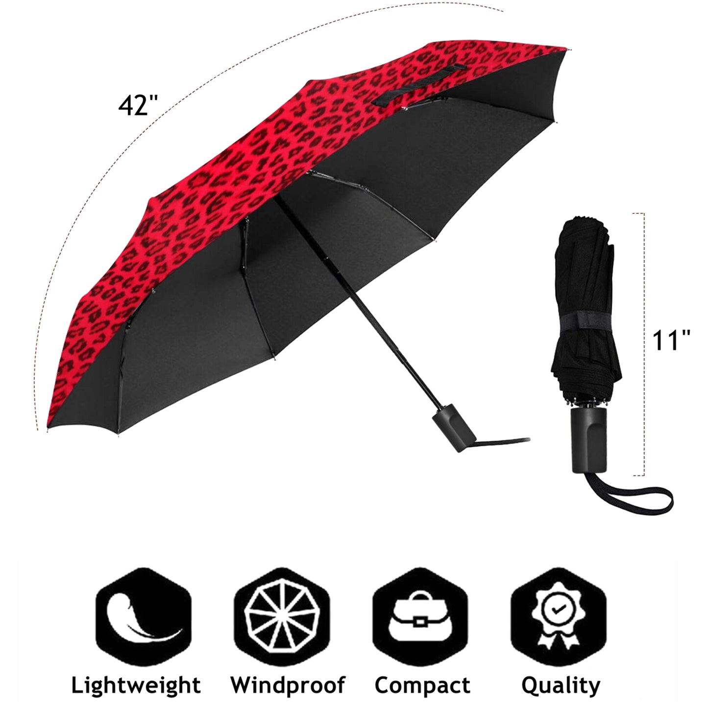 Parapluie pliant manuel léopard rouge