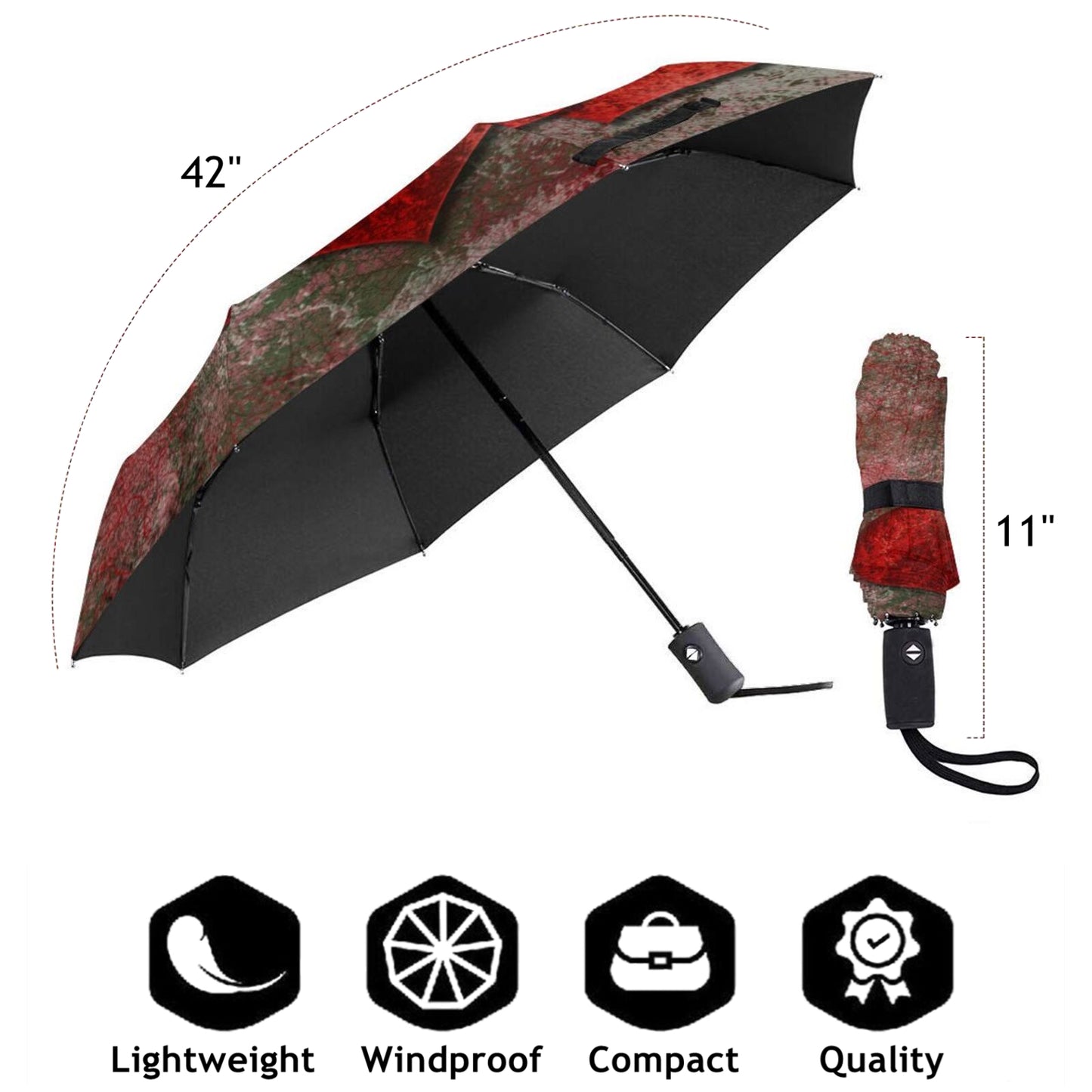 Parapluie compact automatique à imprimé cœur