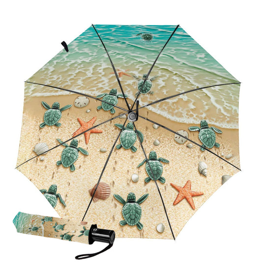 Kompakter Taschenschirm mit kleinem Schildkröten-Design im Inneren