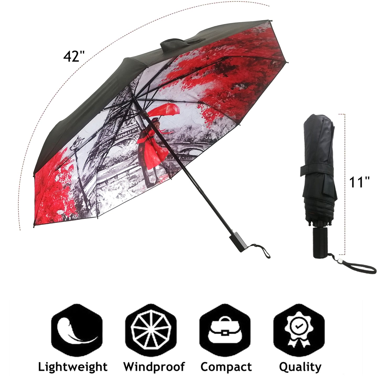 Kompakter Regenschirm mit Eiffelturm-Print