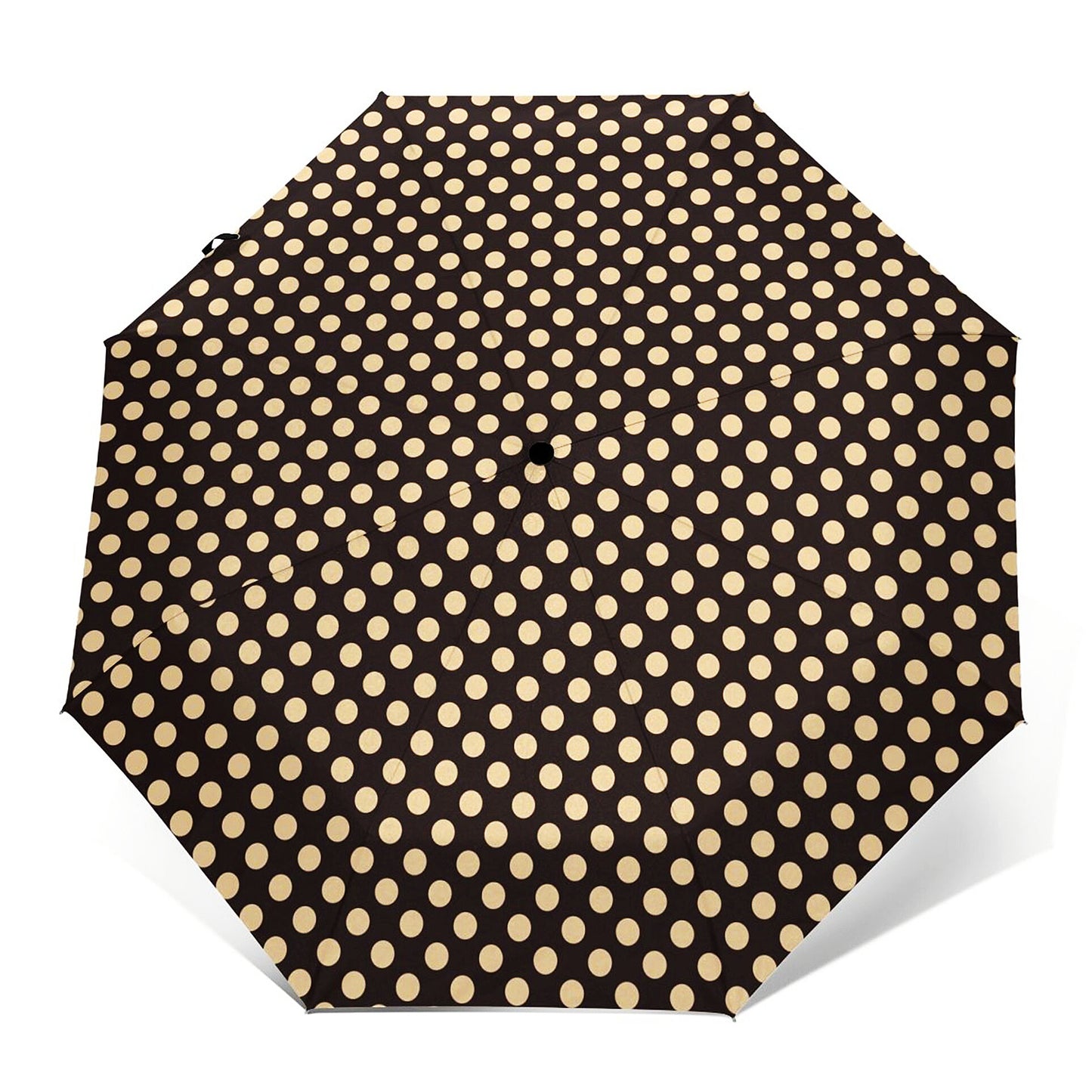 Beigefarbener manueller Taschenschirm mit Punkten