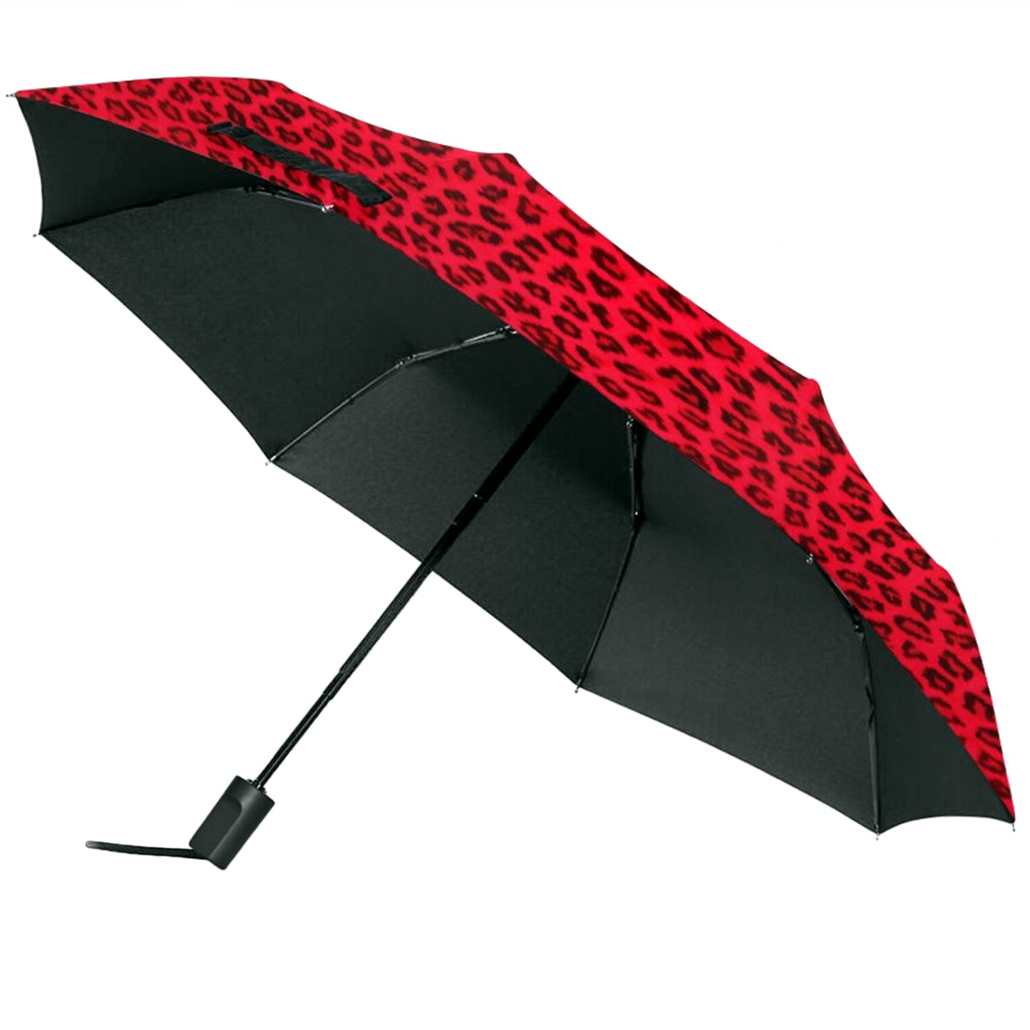 Parapluie pliant manuel léopard rouge