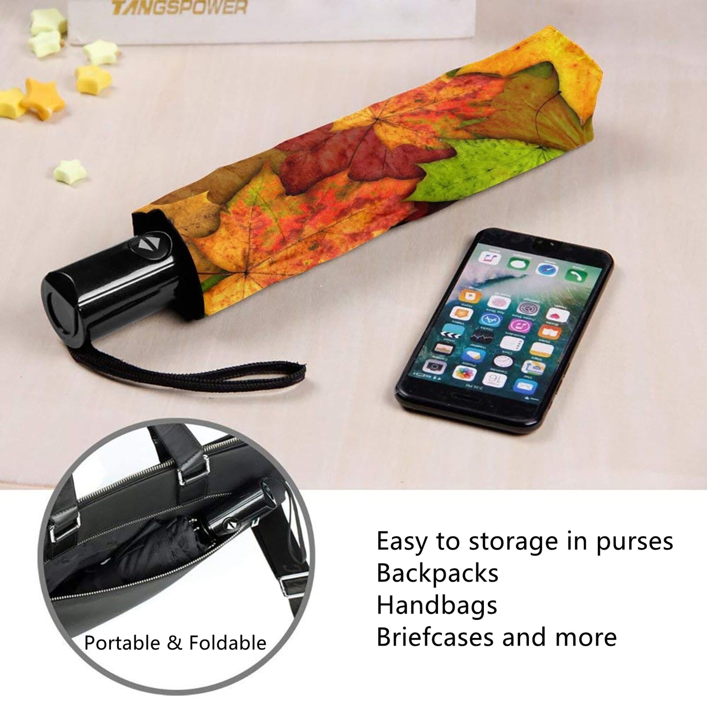 Parapluie de voyage pliable à feuilles d'érable