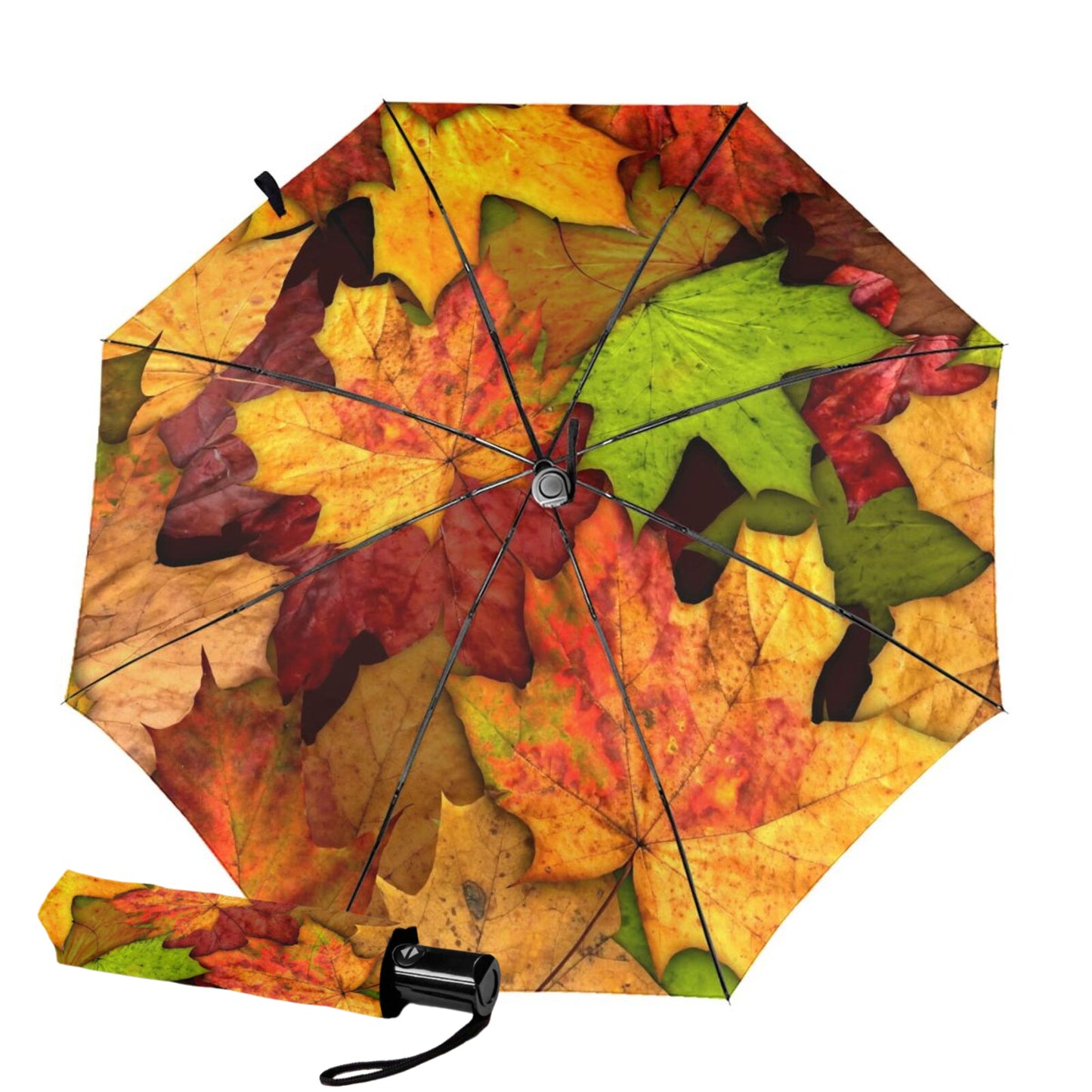 Kleiner Mini-Regenschirm mit Ahornblatt-Aufdruck innen