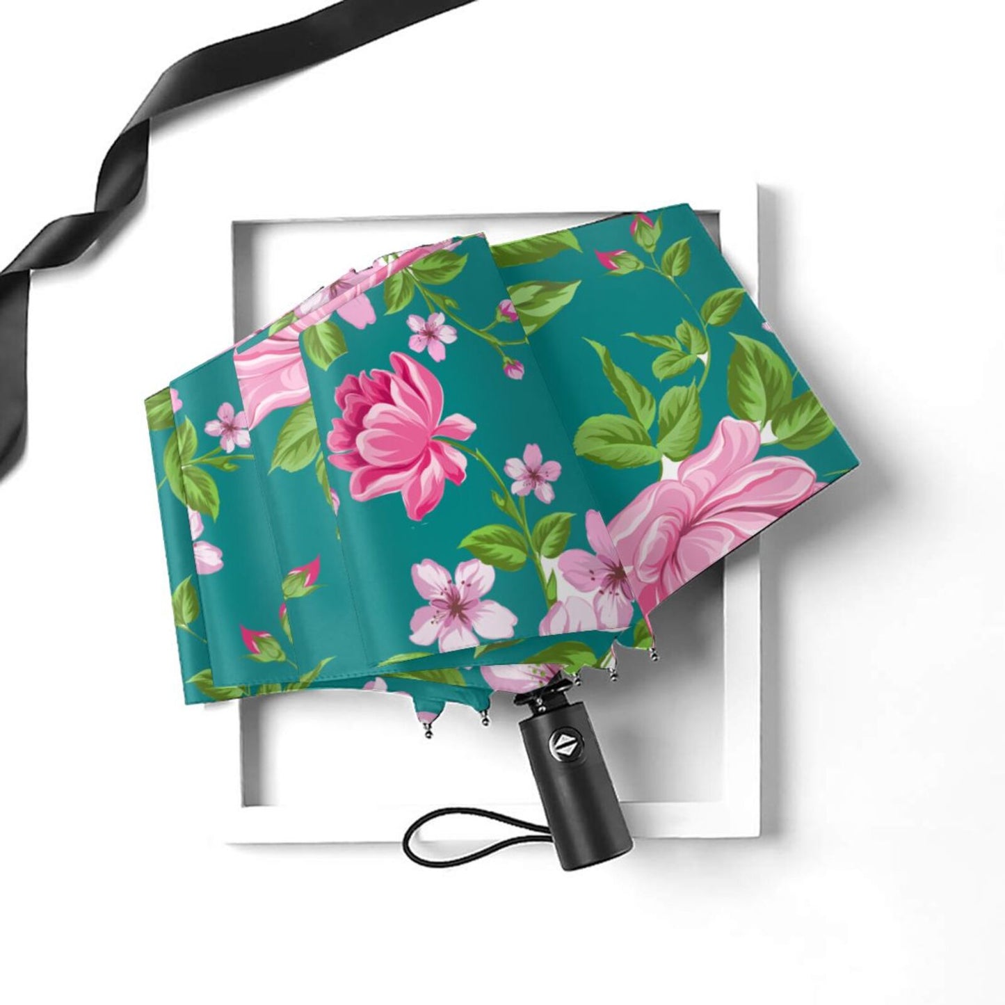 Parapluie de voyage compact à fleurs roses