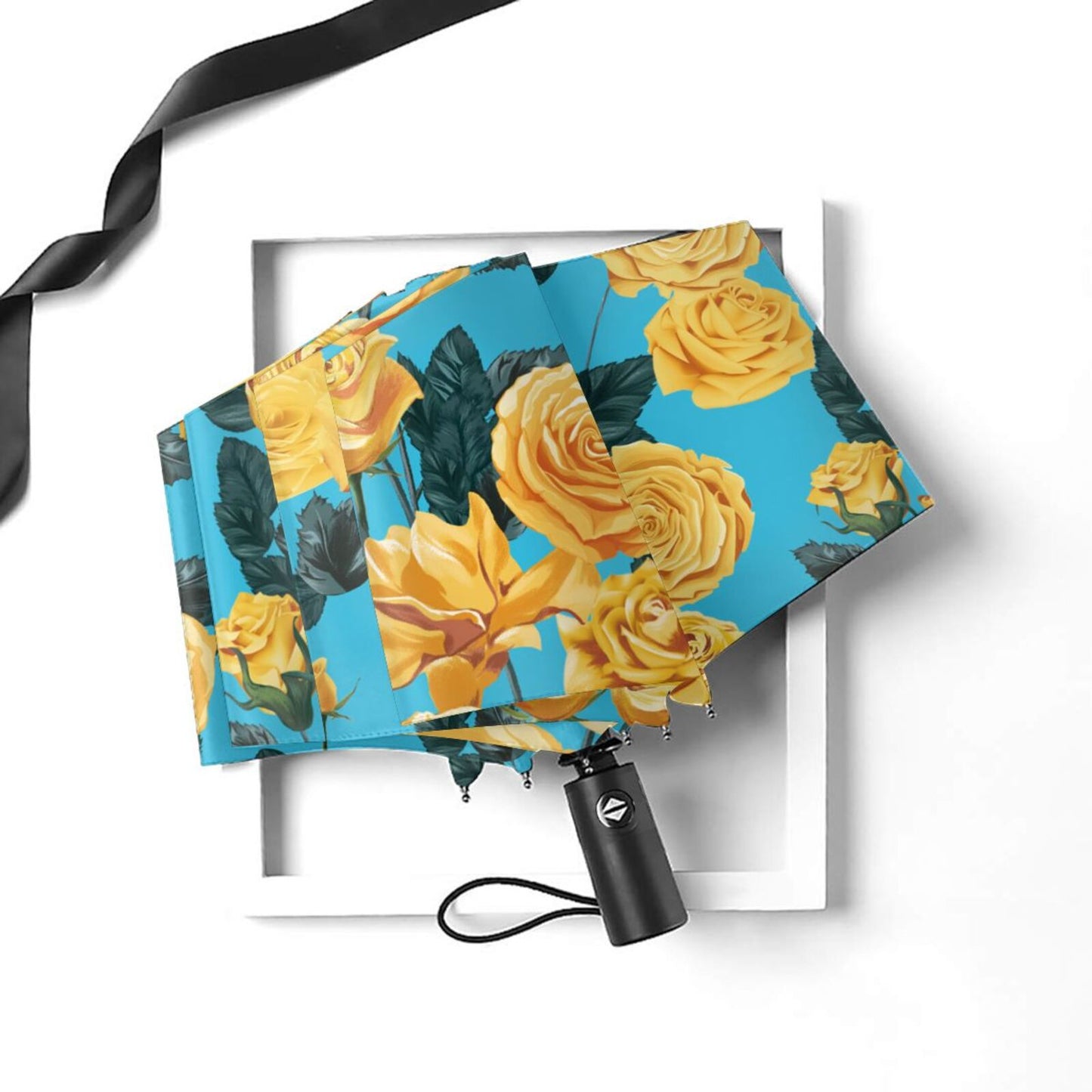 Parapluie pliable compact à fleurs dorées