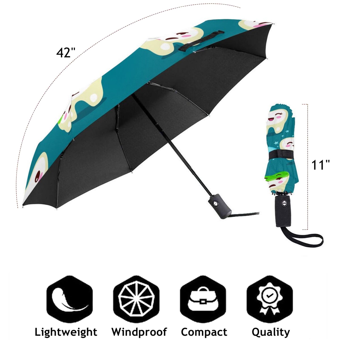 Parapluie compact avec expressions de dents amusantes