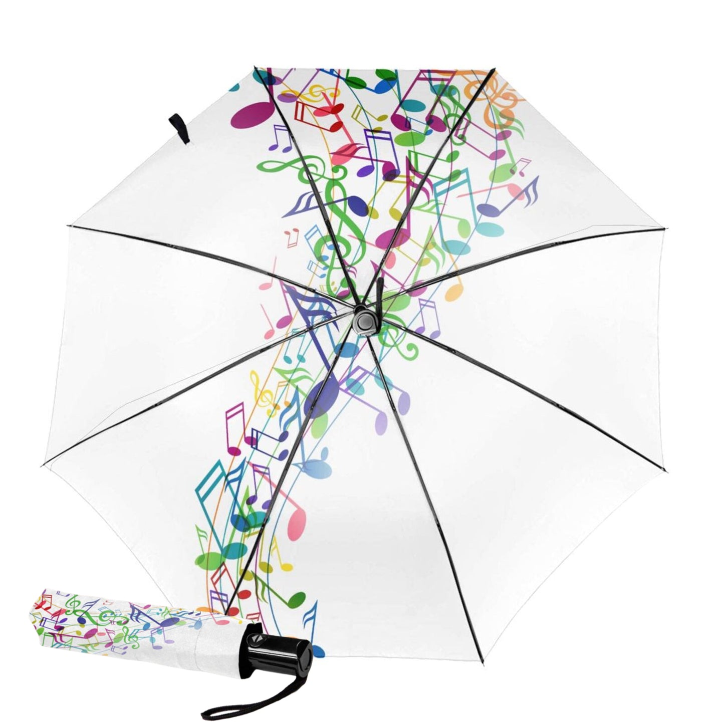 Petit parapluie pliable avec motif de note de musique à l'intérieur