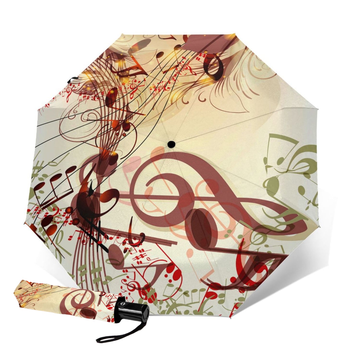 Parapluie pliable compact à motif de notes de musique