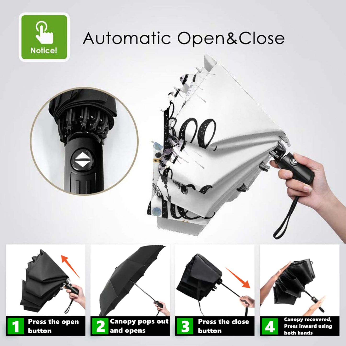 Petit parapluie de voyage avec motif hibou nocturne à l'intérieur