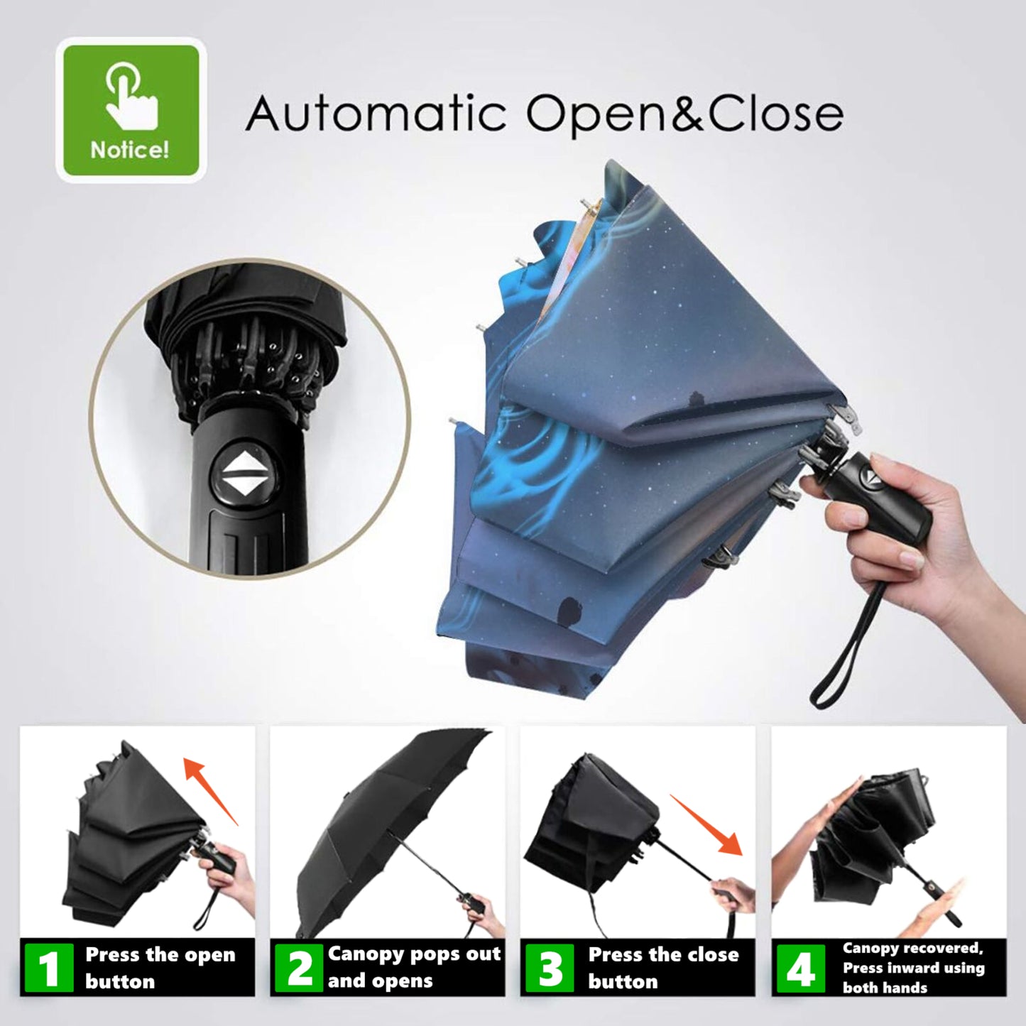 Mädchen und Nachthimmel-Druck im faltbaren Regenschirm