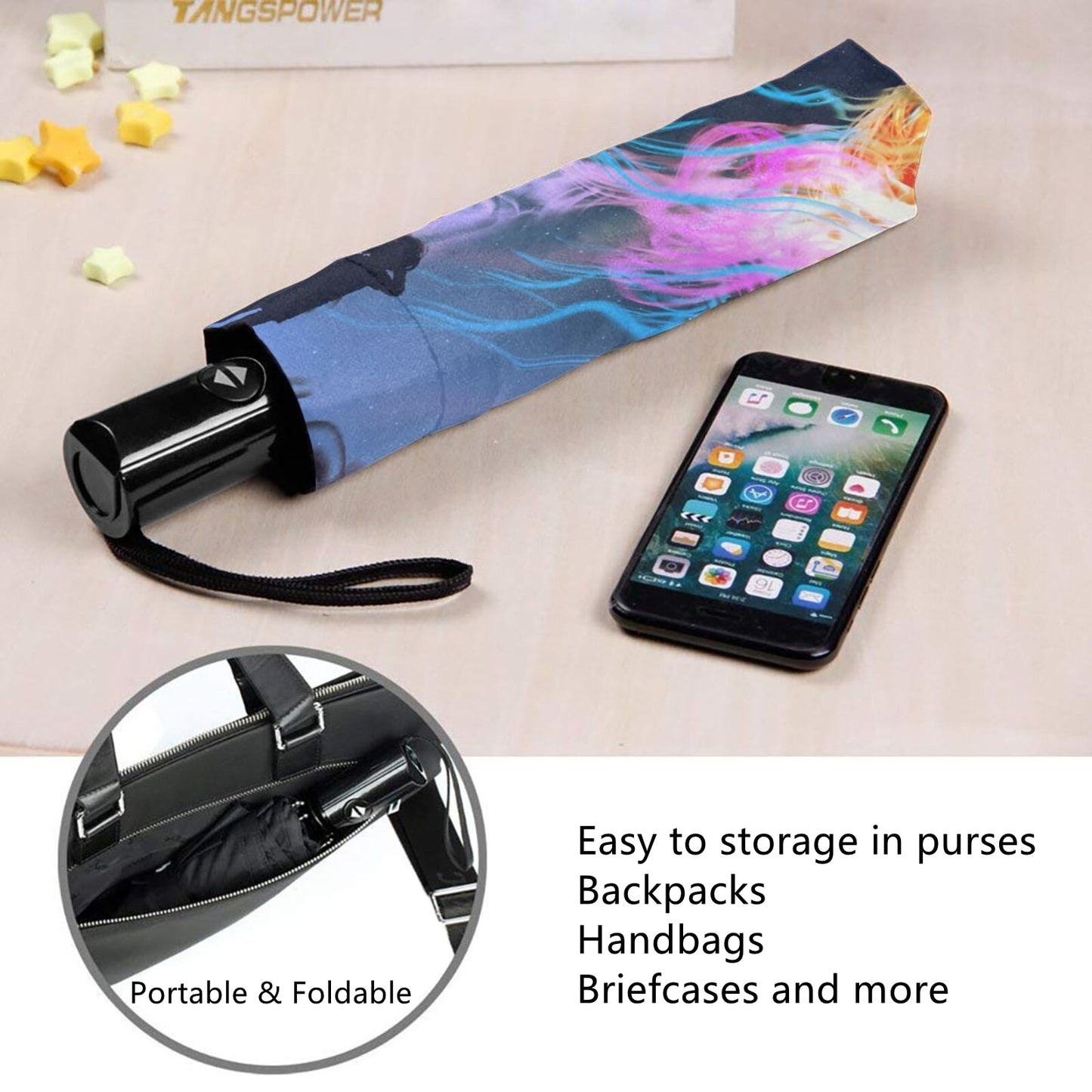 Mädchen und Nachthimmel-Druck im faltbaren Regenschirm