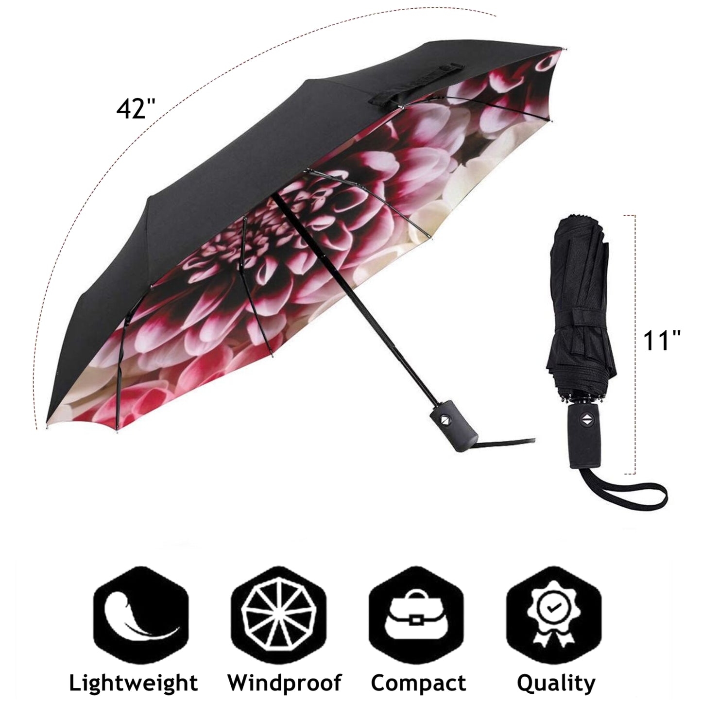 Faltbarer Regenschirm mit Blumenmuster im Inneren