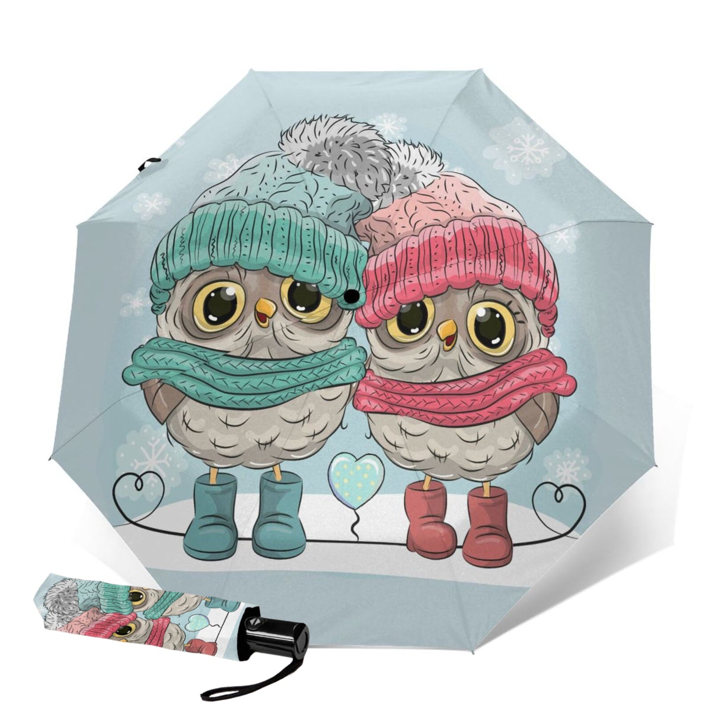 Parapluie pliable en forme de couple de hiboux