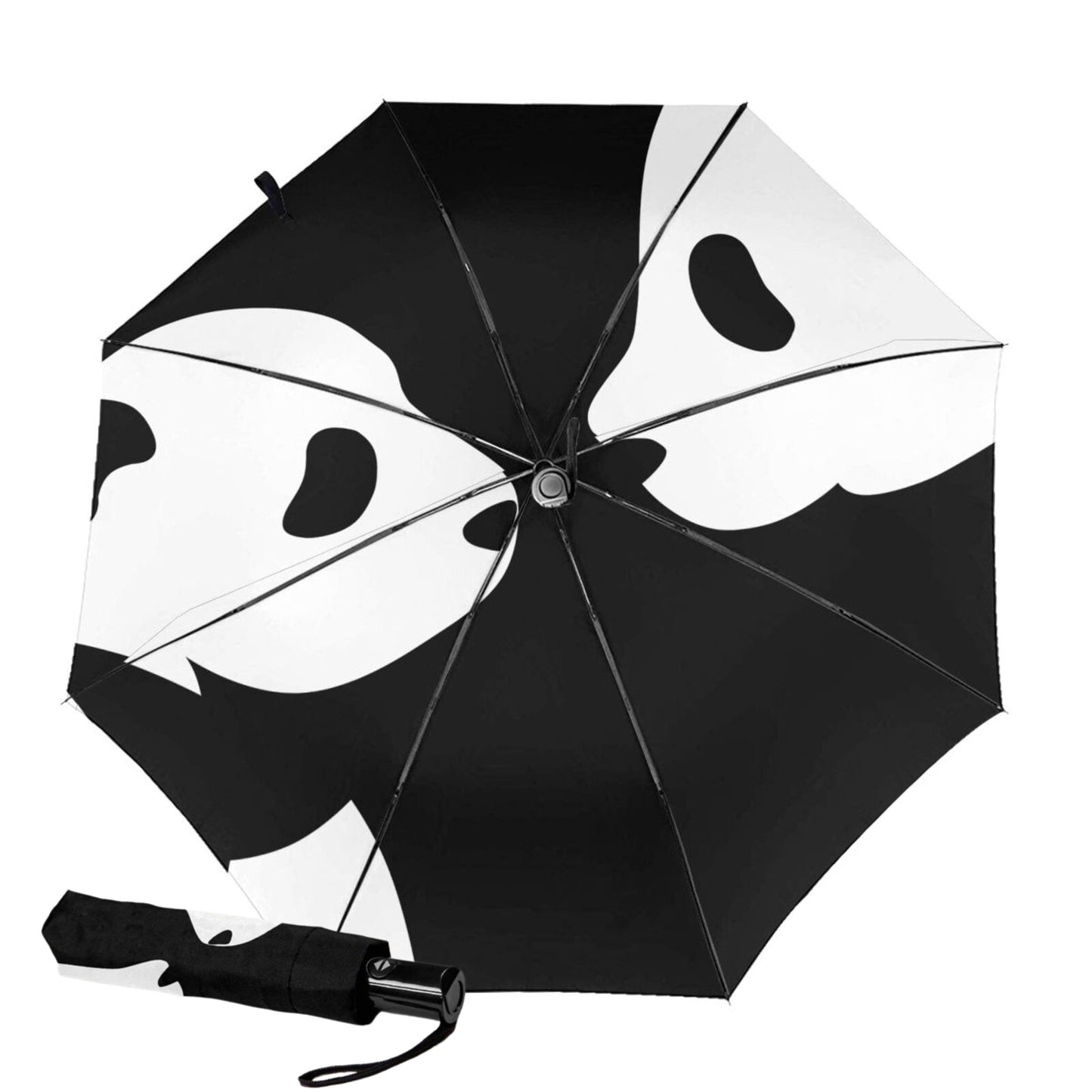 Parapluie compact avec imprimé couple de pandas à l'intérieur