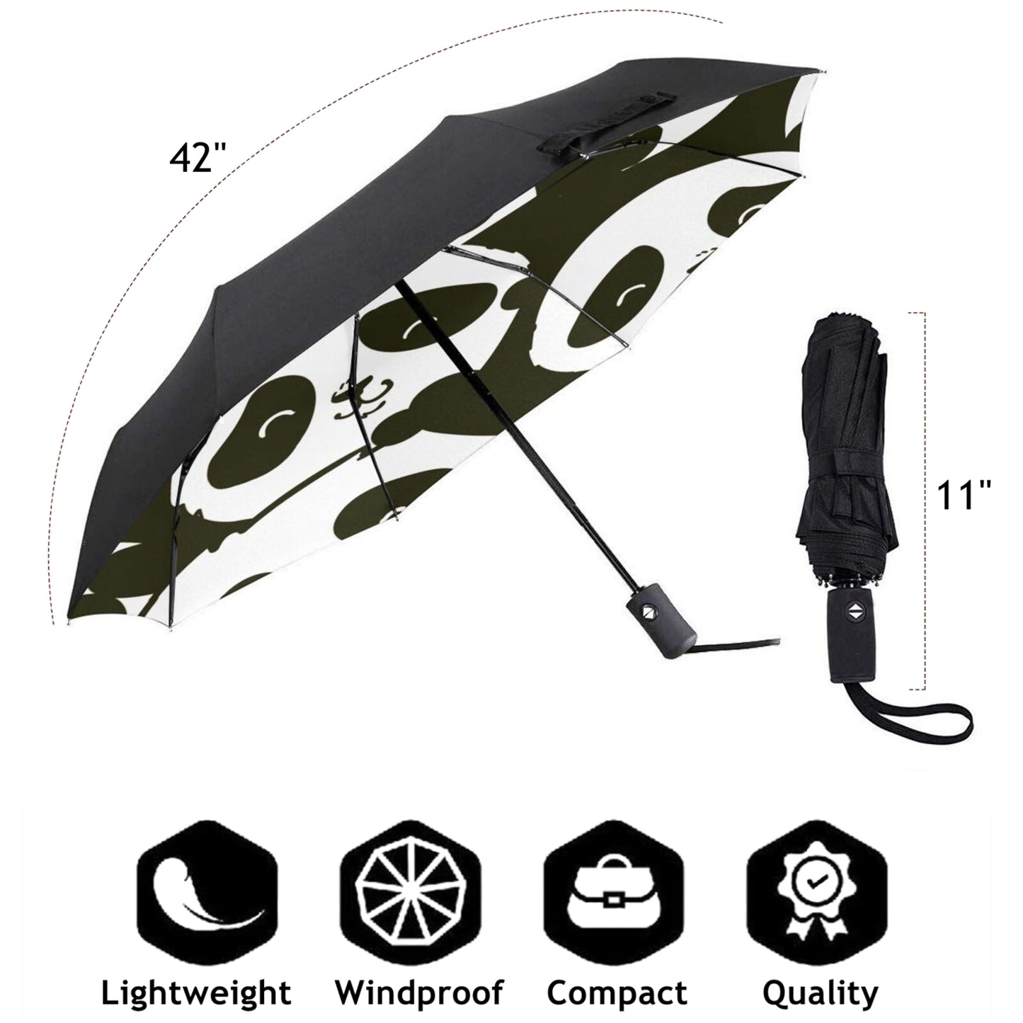 Kleiner Reiseschirm mit Panda-Print auf der Innenseite