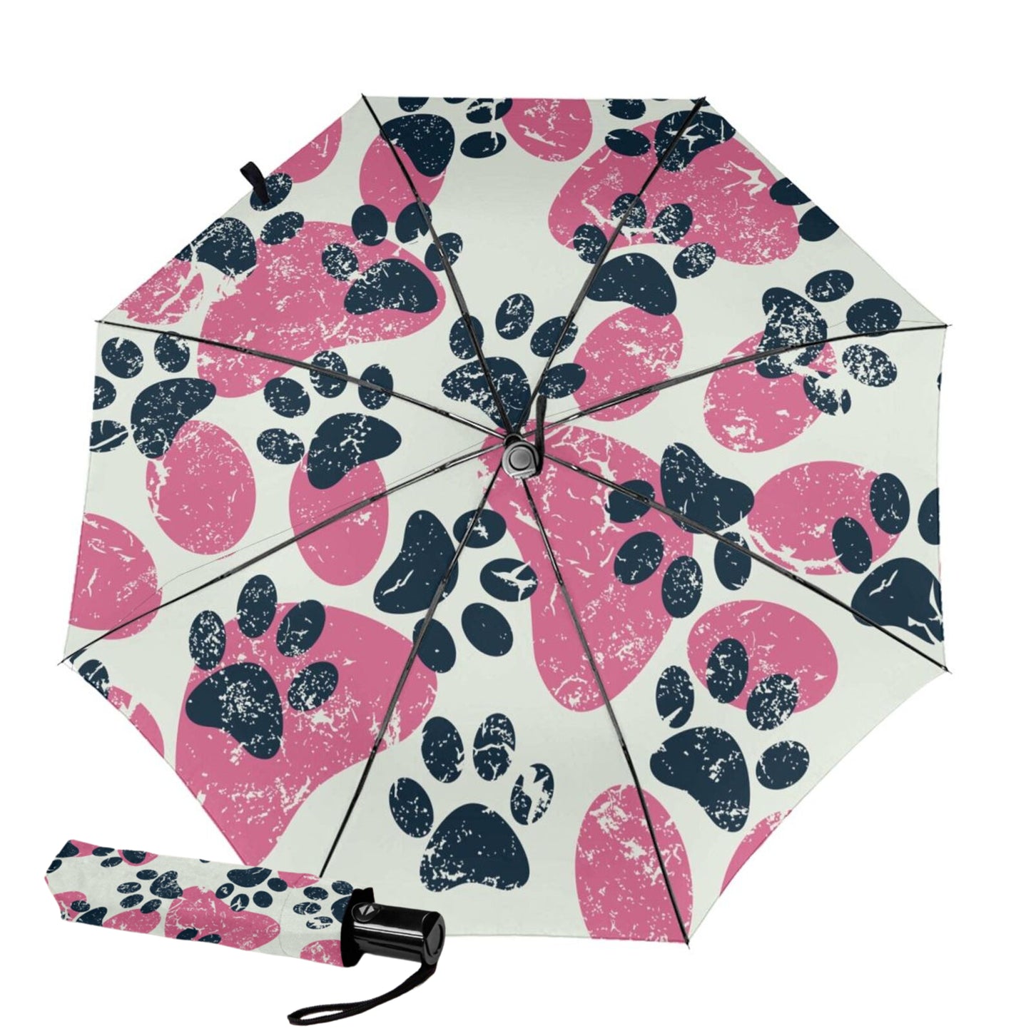 Petit parapluie compact avec motif patte à l'intérieur