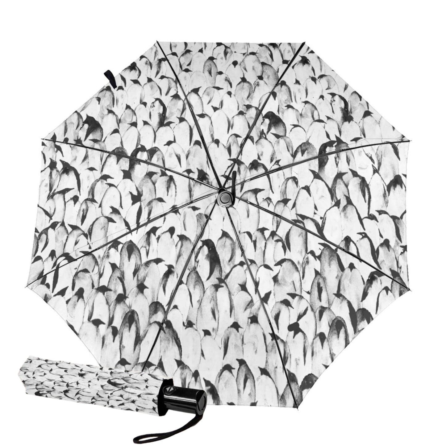 Kleiner Mini-Regenschirm mit Pinguin-Motiv innen