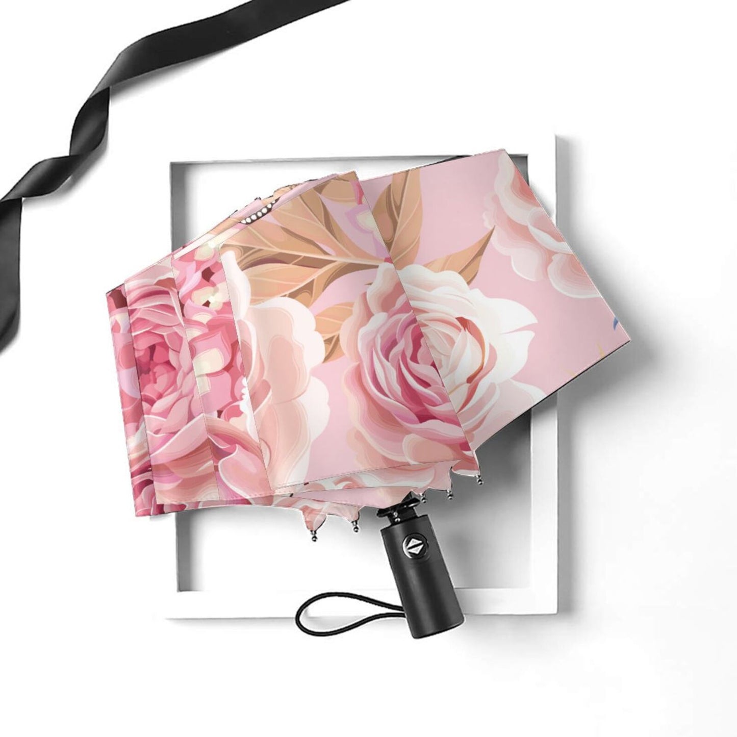 Parapluie compact à fleurs roses pour femme