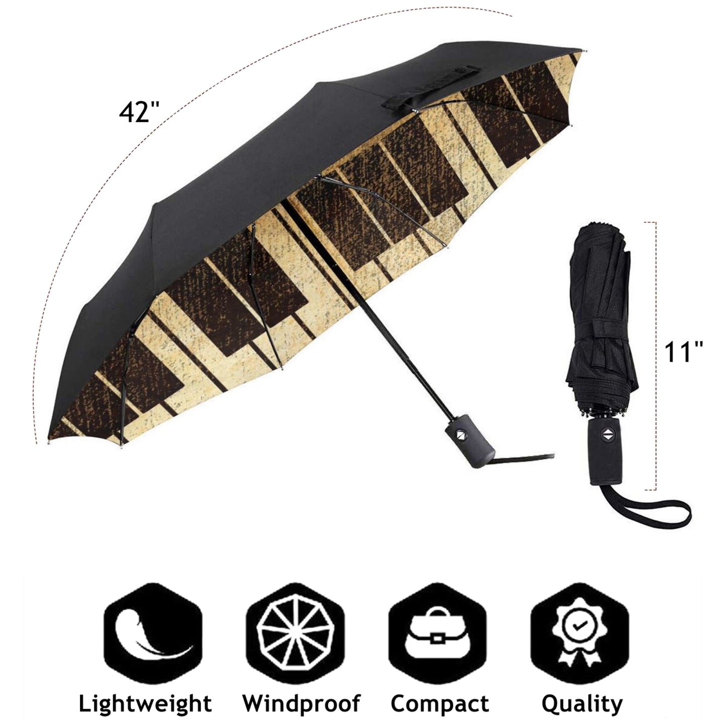 Kleiner kompakter Regenschirm mit Klaviertasten im Inneren